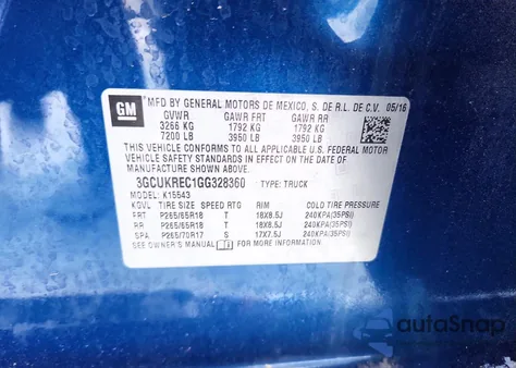 2016 Chevrolet Silverado K1500 Lt from USA, damaged, VIN 3GCUKREC1GG328360